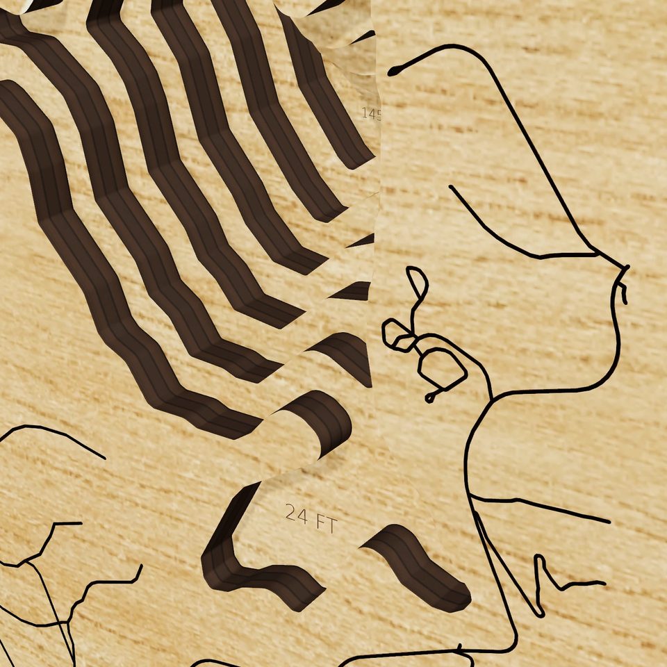 Abiquiu Lake 3D wood map, detail view