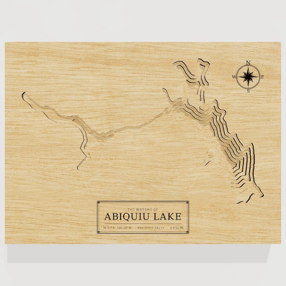 Abiquiu Lake 3D wood map, front view