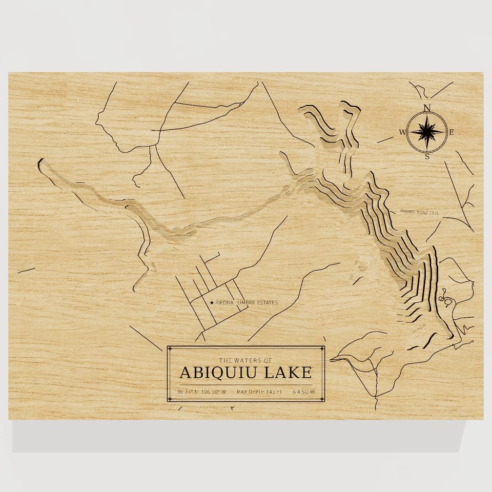 Abiquiu Lake 3D wood map, front view