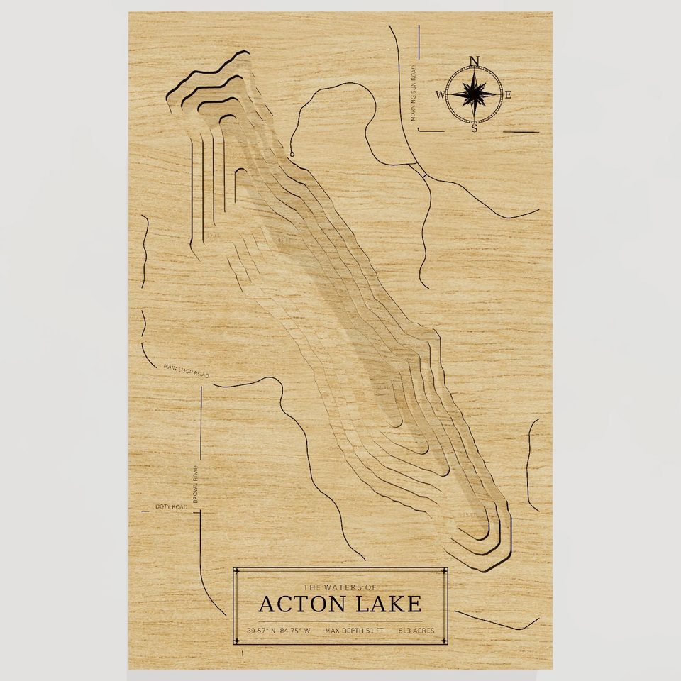 Acton Lake 3D wood map, front view