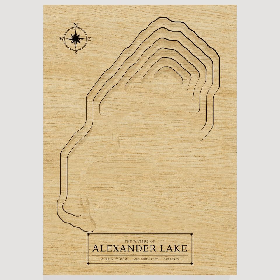 Alexander Lake 3D wood map, front view
