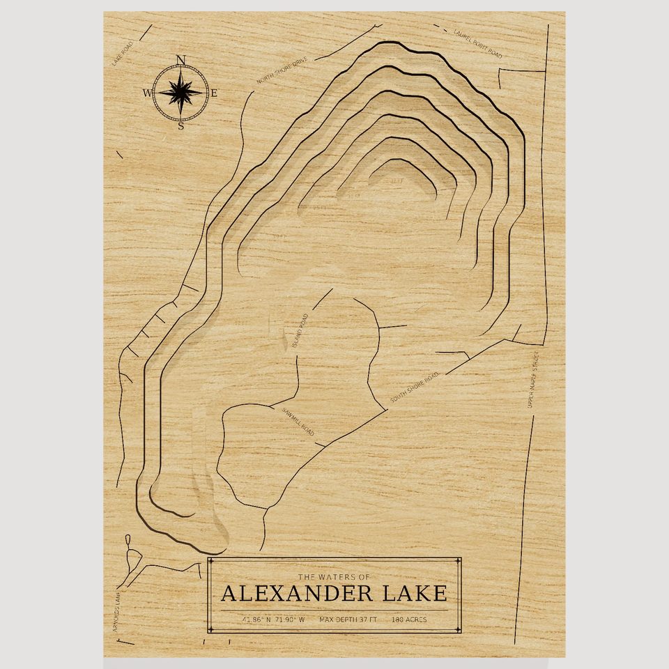 Alexander Lake 3D wood map, front view