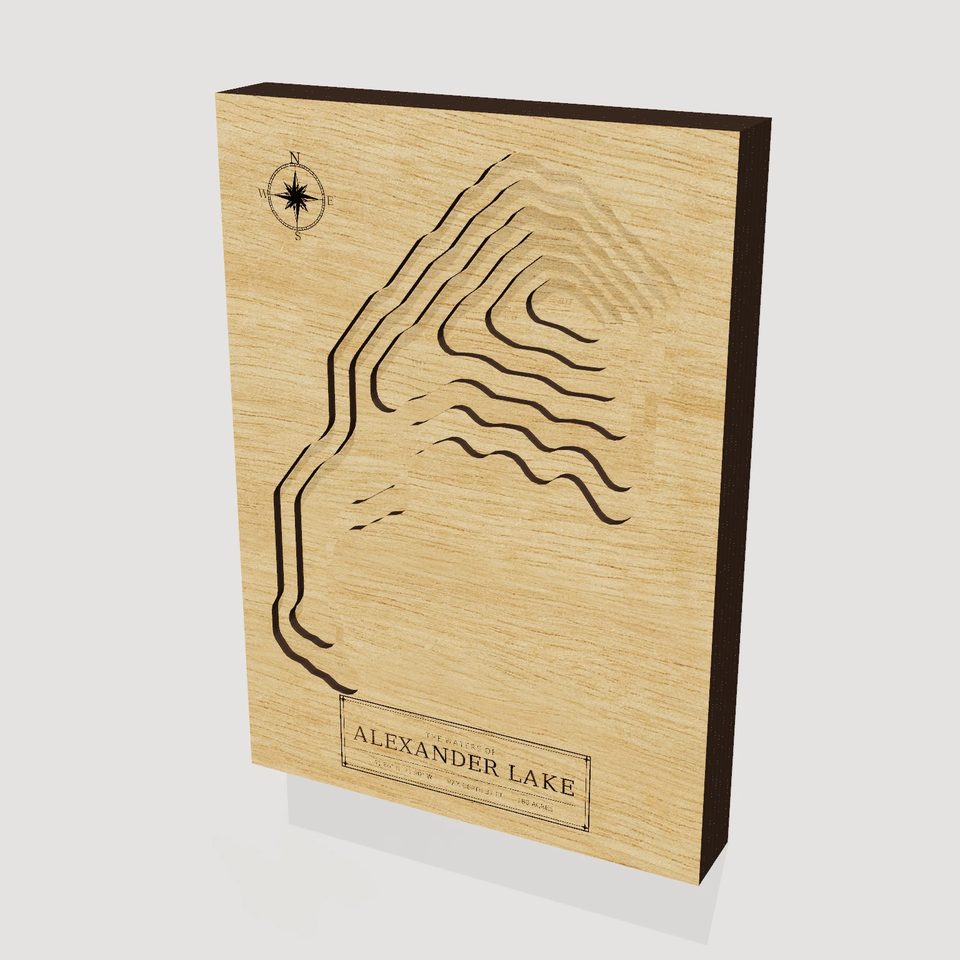 Alexander Lake 3D wood map, hero view
