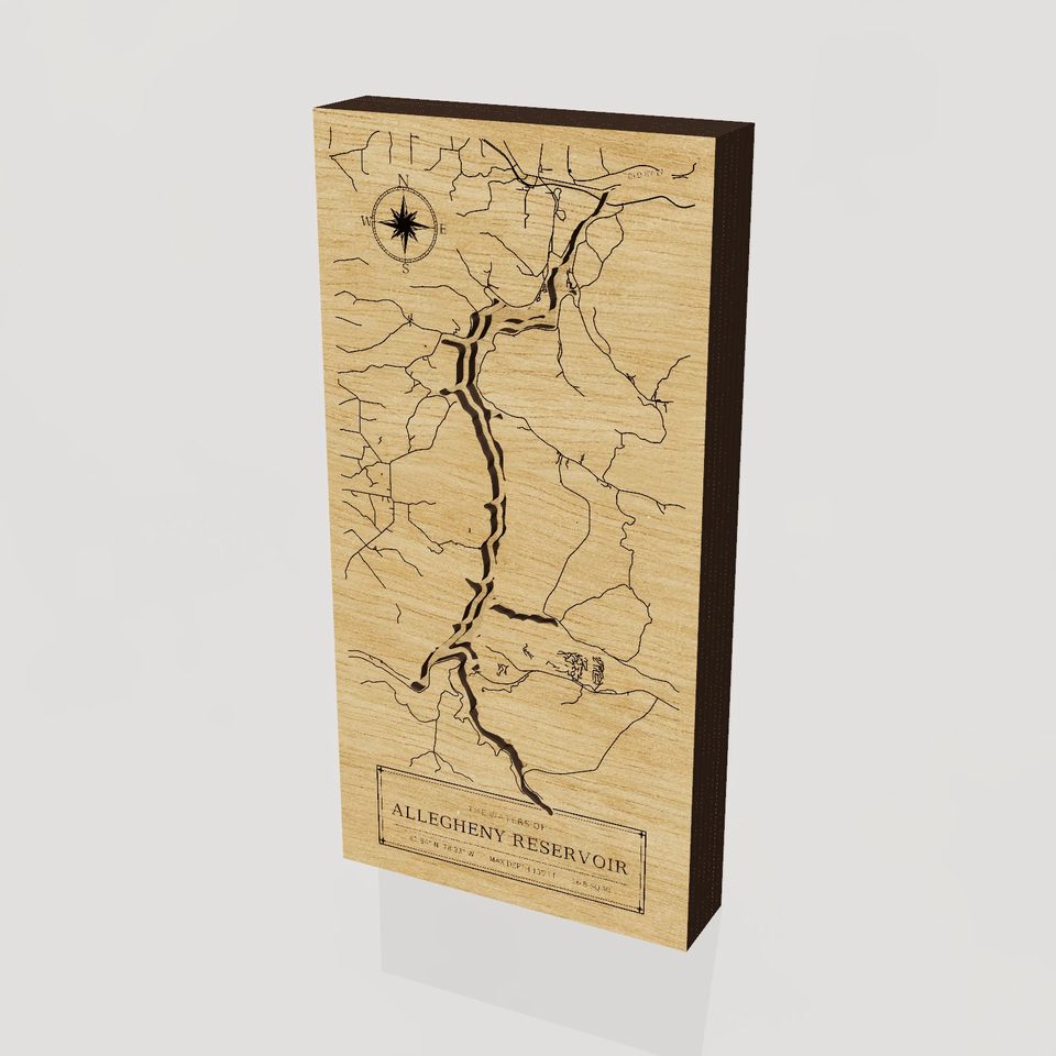 Allegheny Reservoir 3D wood map, hero view