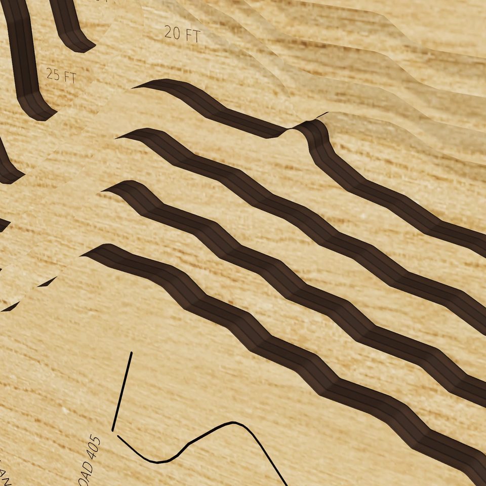 Alvarado Park Lake 3D wood map, detail view