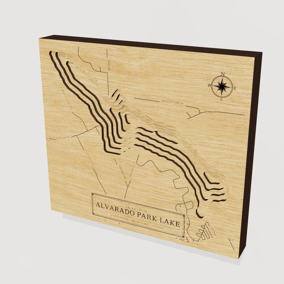 Alvarado Park Lake 3D wood map, hero view