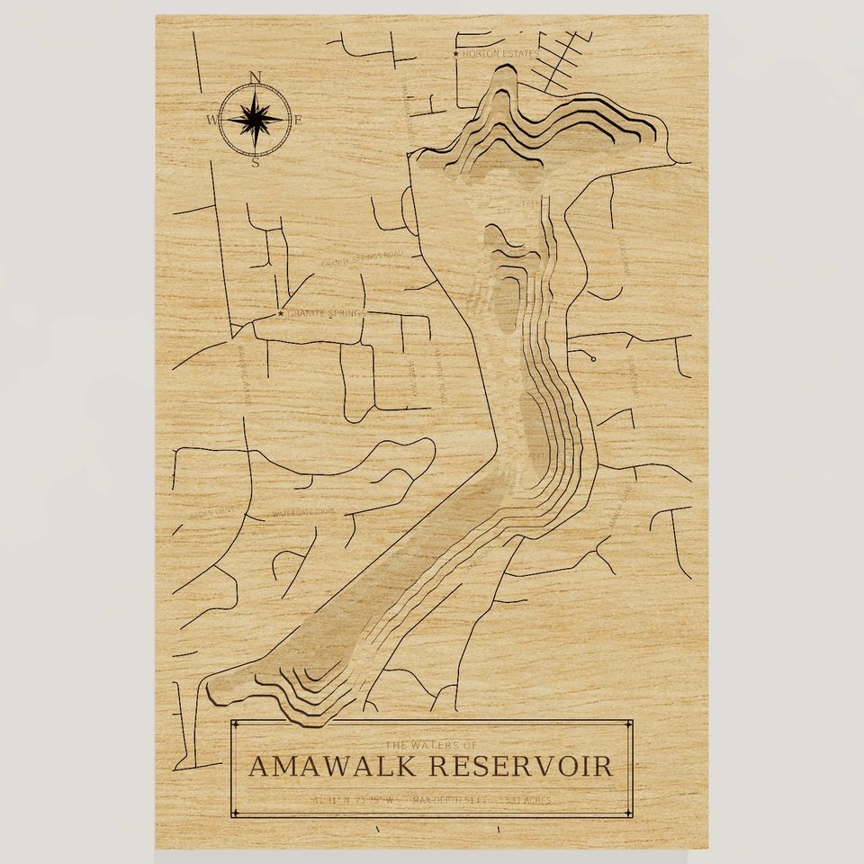 Amawalk Reservoir 3D wood map, front view