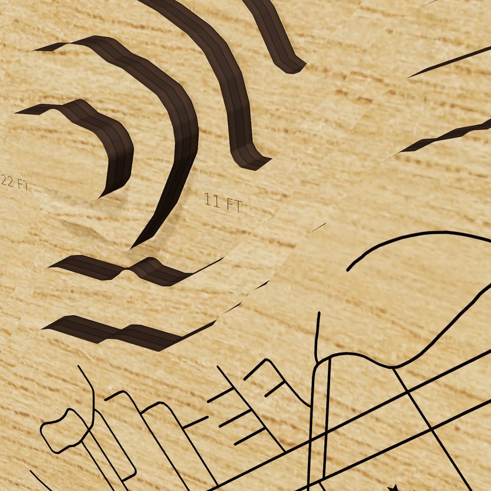 American Lake 3D wood map, detail view