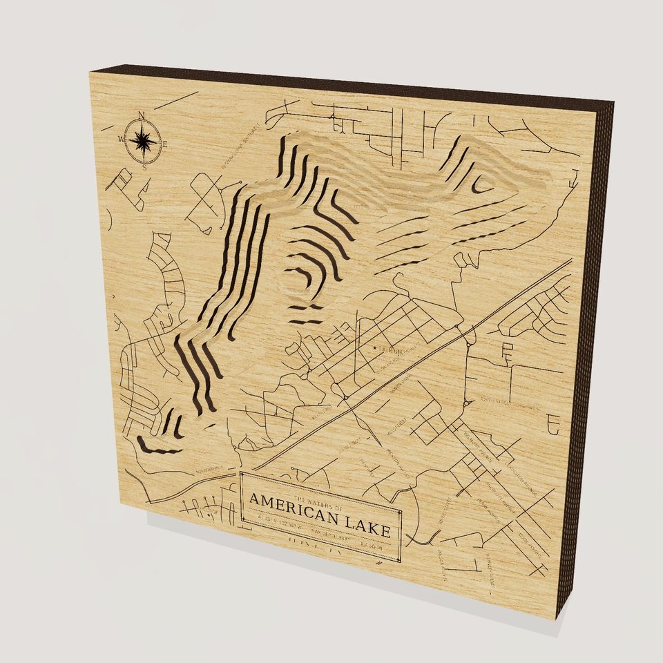 American Lake 3D wood map, hero view
