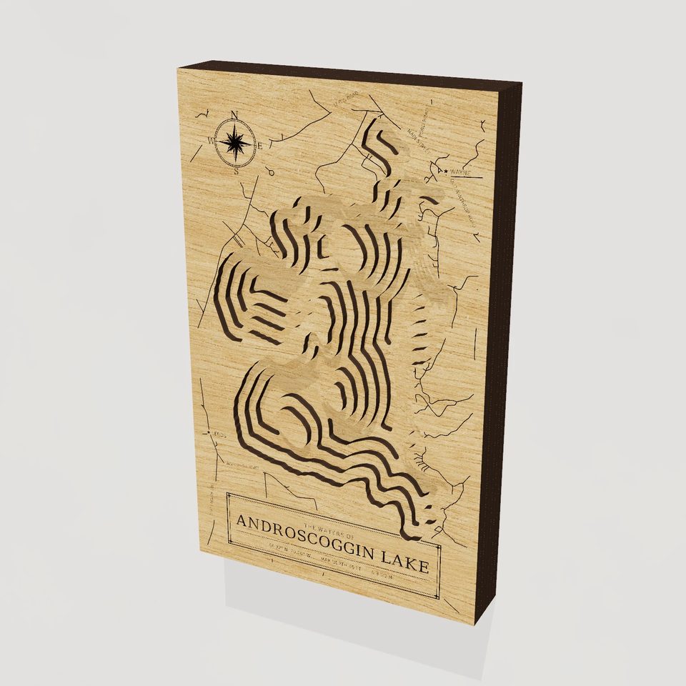 Androscoggin Lake 3D wood map, hero view