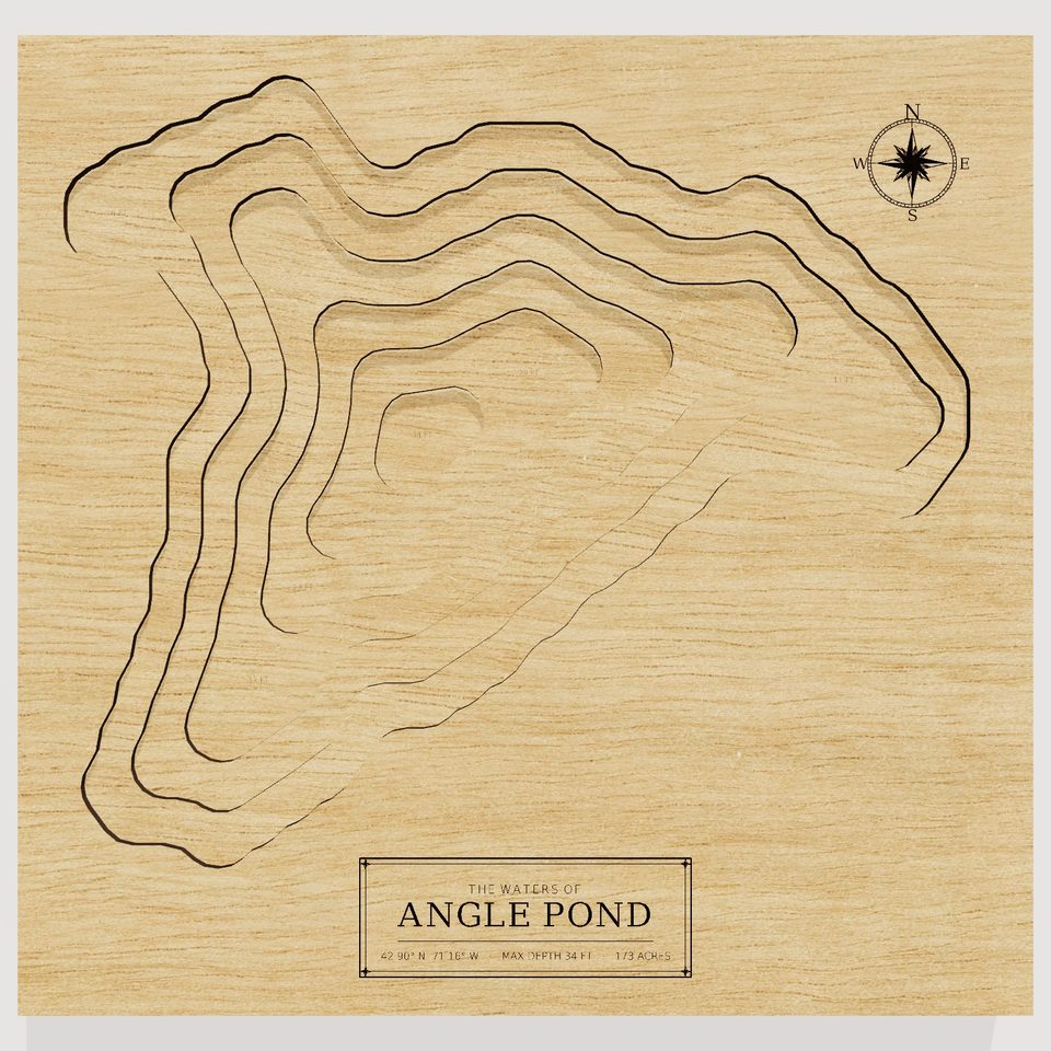 Angle Pond 3D wood map, front view