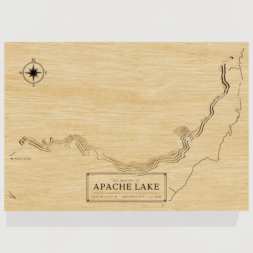 Apache Lake 3D wood map, front view