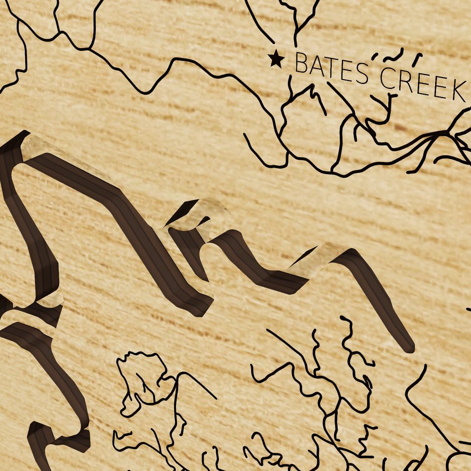 Apalachia Lake 3D wood map, detail view