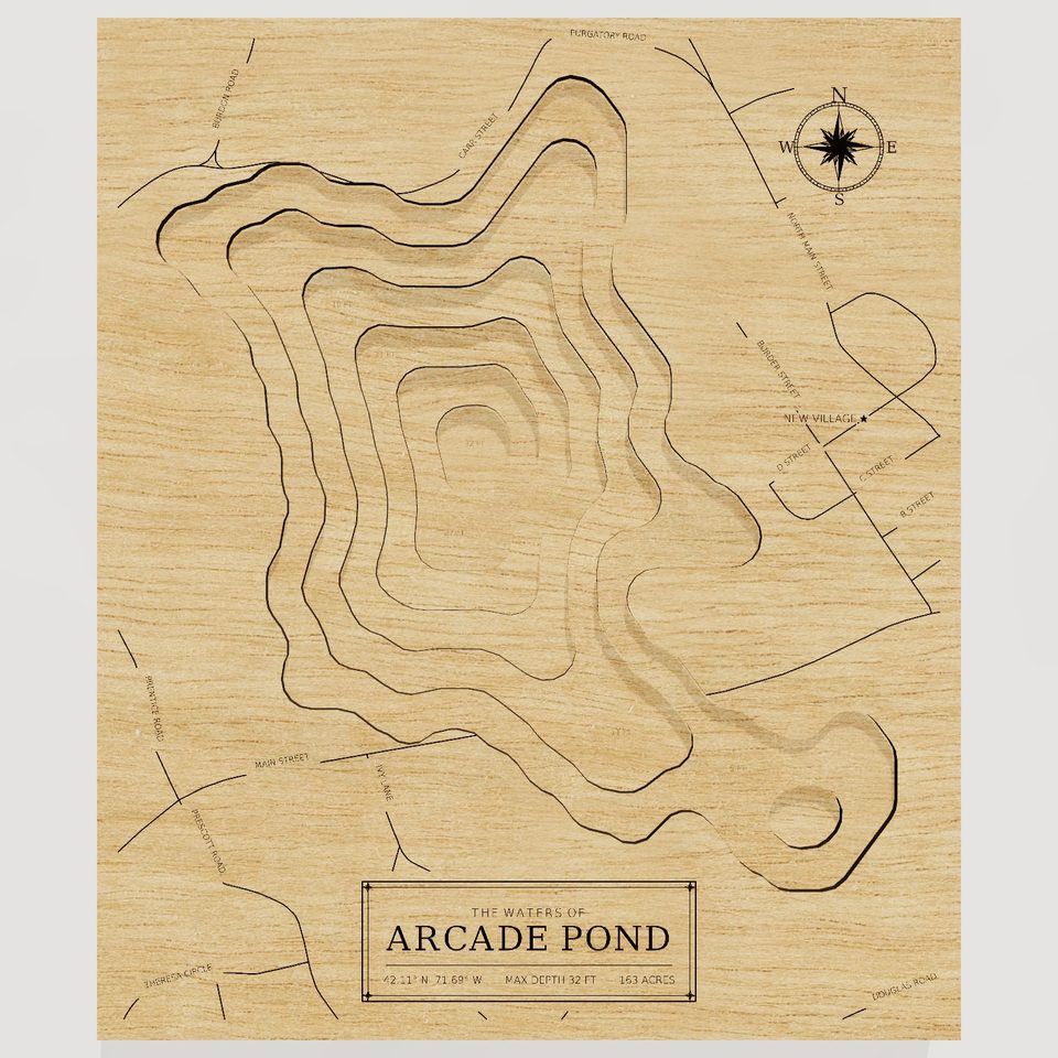 Arcade Pond 3D wood map, front view