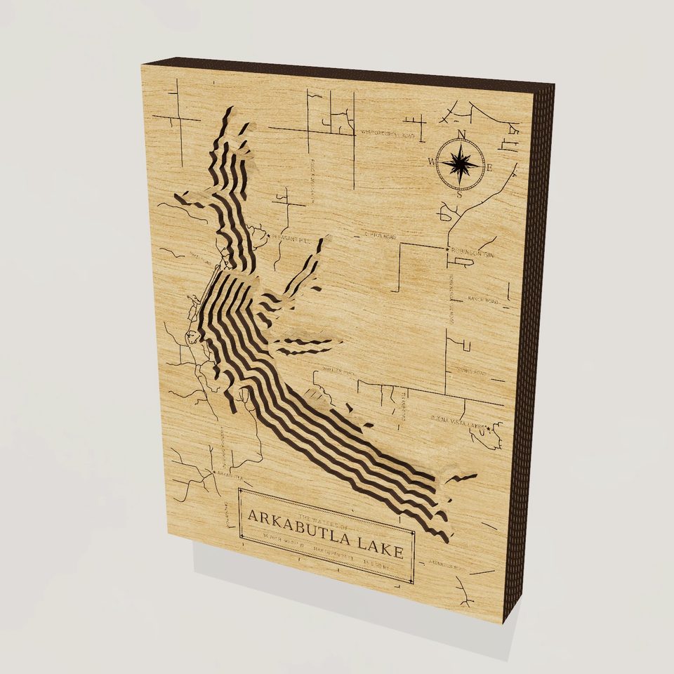 Arkabutla Lake 3D wood map, hero view