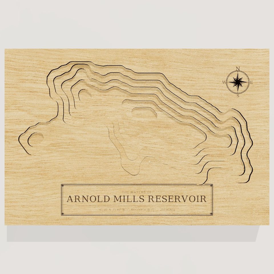 Arnold Mills Reservoir 3D wood map, front view