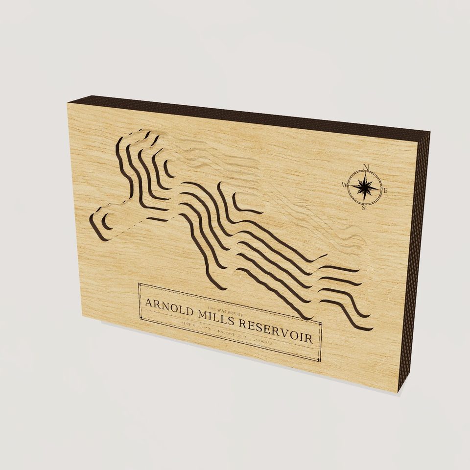 Arnold Mills Reservoir 3D wood map, hero view