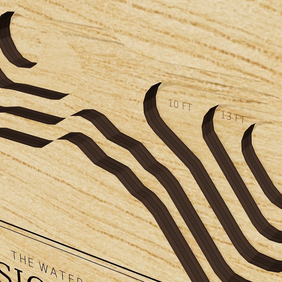 Atsion Lake 3D wood map, detail view