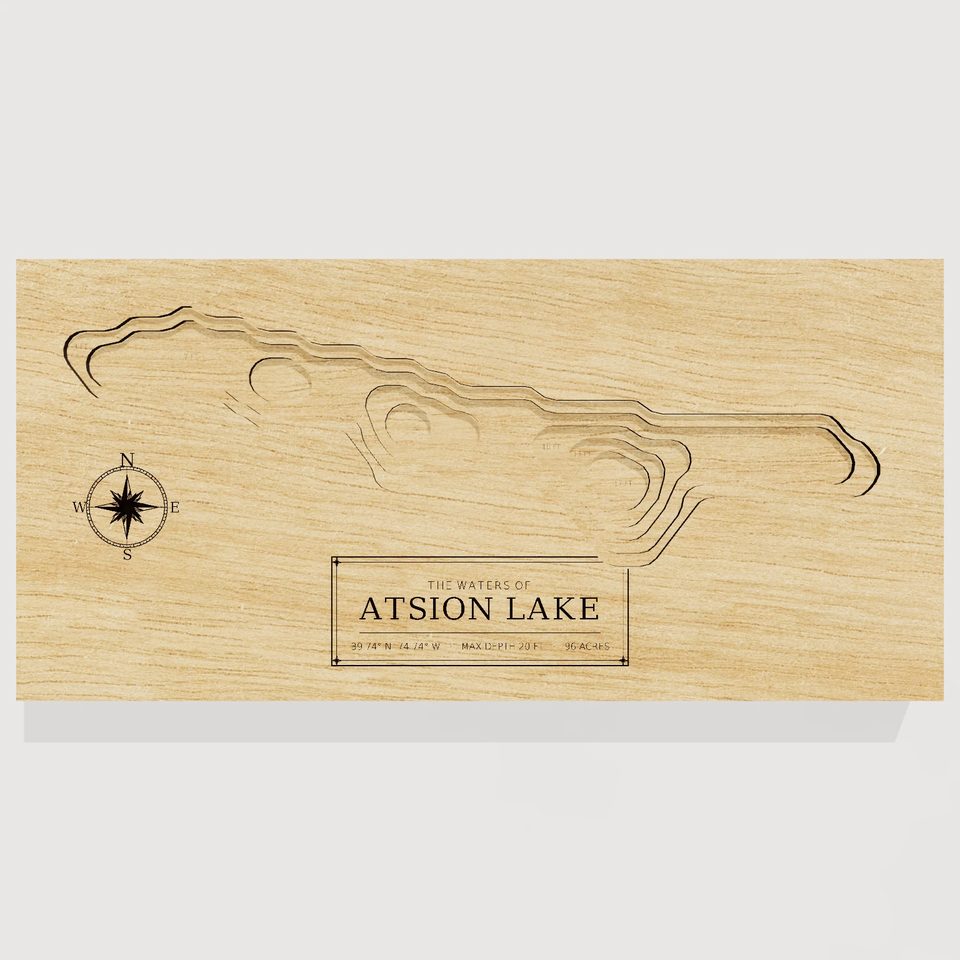 Atsion Lake 3D wood map, front view