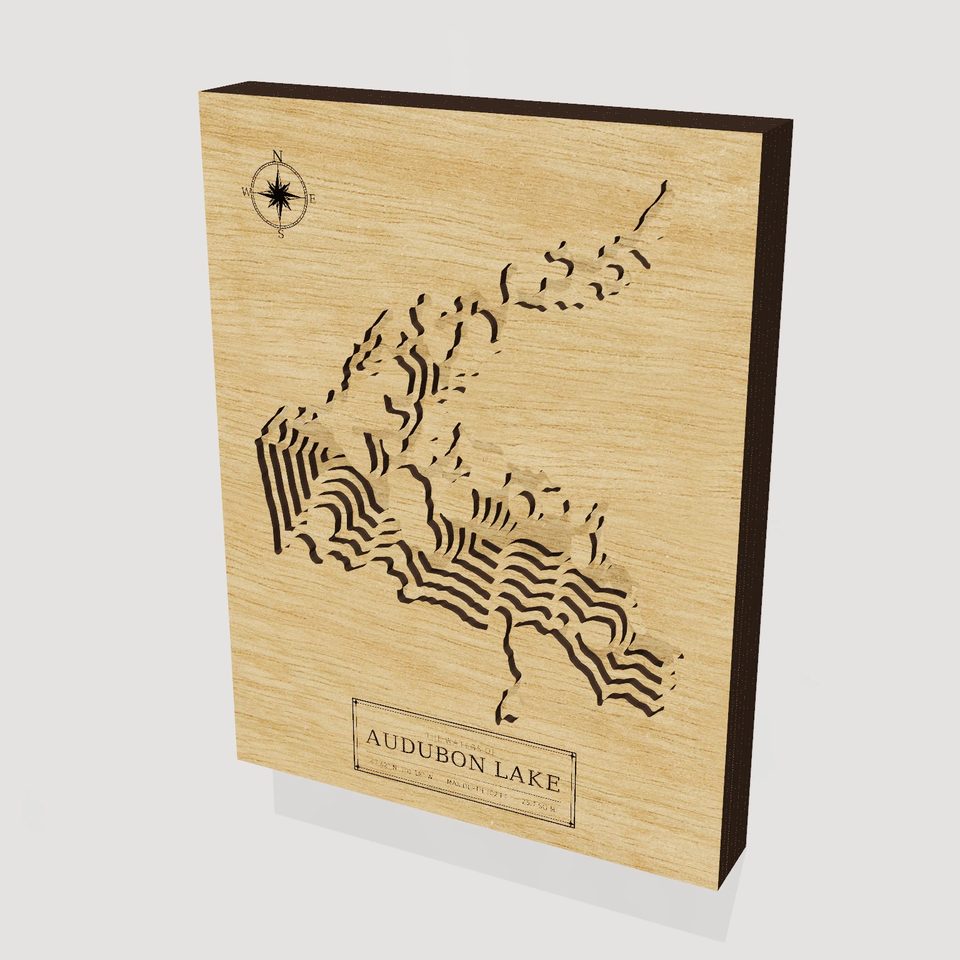 Audubon Lake 3D wood map, hero view