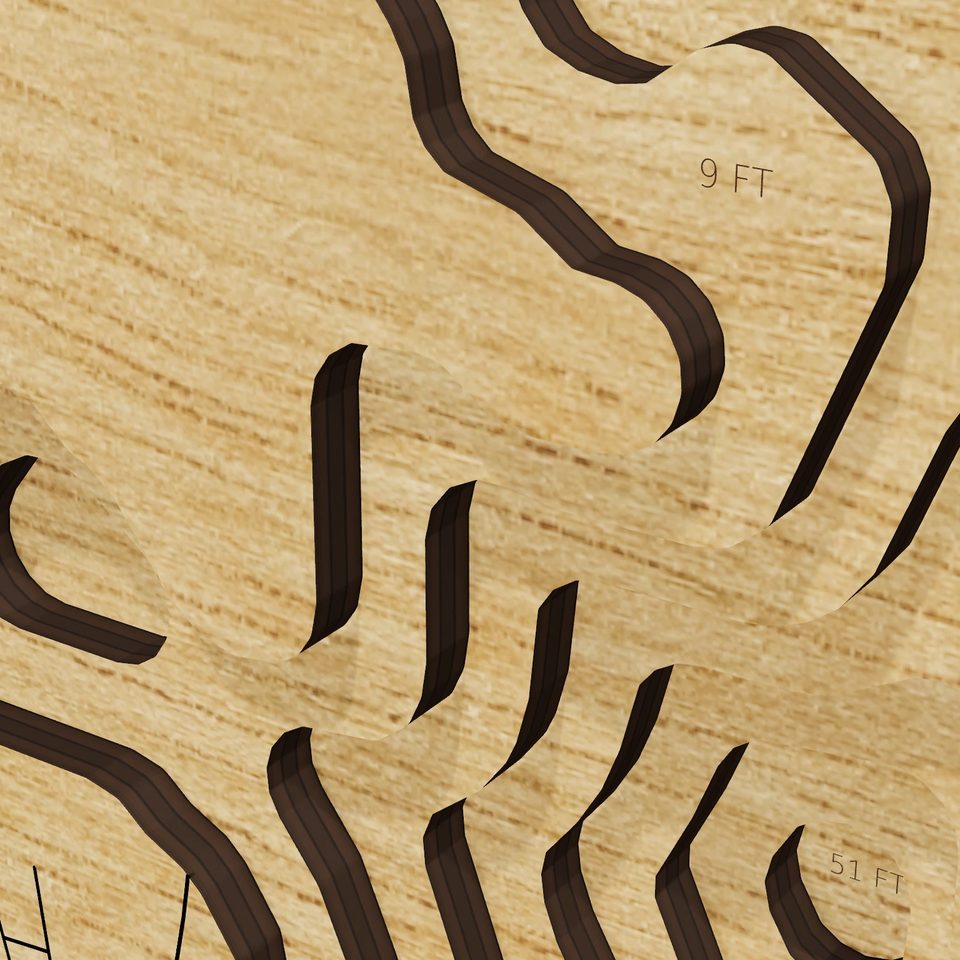 Baboosic Lake 3D wood map, detail view