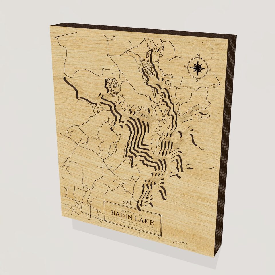 Badin Lake 3D wood map, hero view