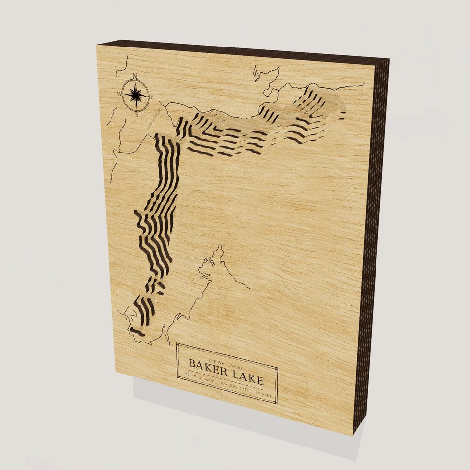 Baker Lake 3D wood map, hero view