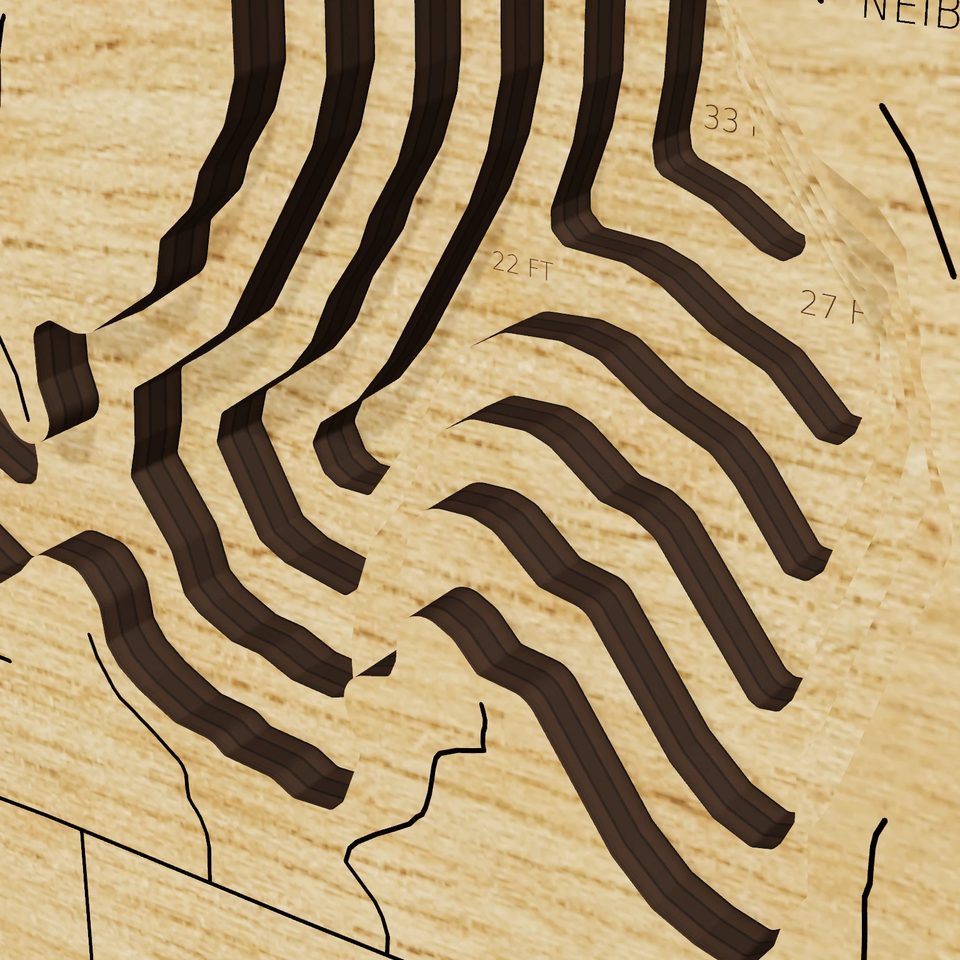 Balsam Lake 3D wood map, detail view