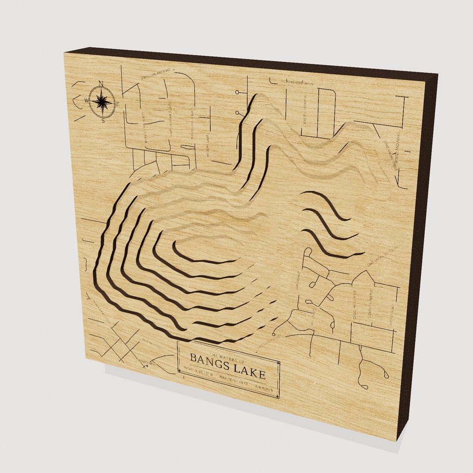 Bangs Lake 3D wood map, hero view