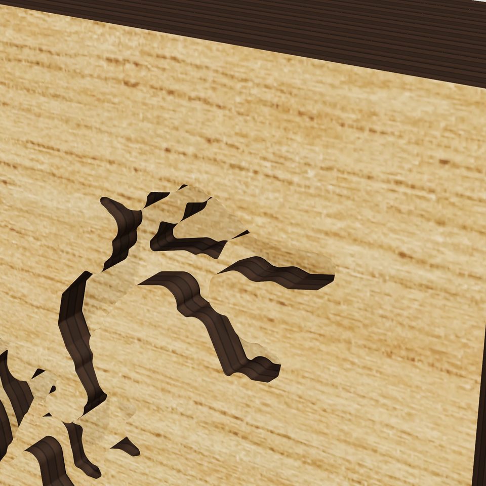Banks Lake 3D wood map, detail view