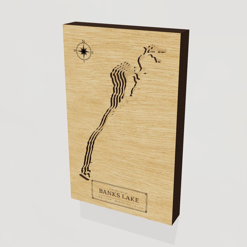Banks Lake 3D wood map, hero view