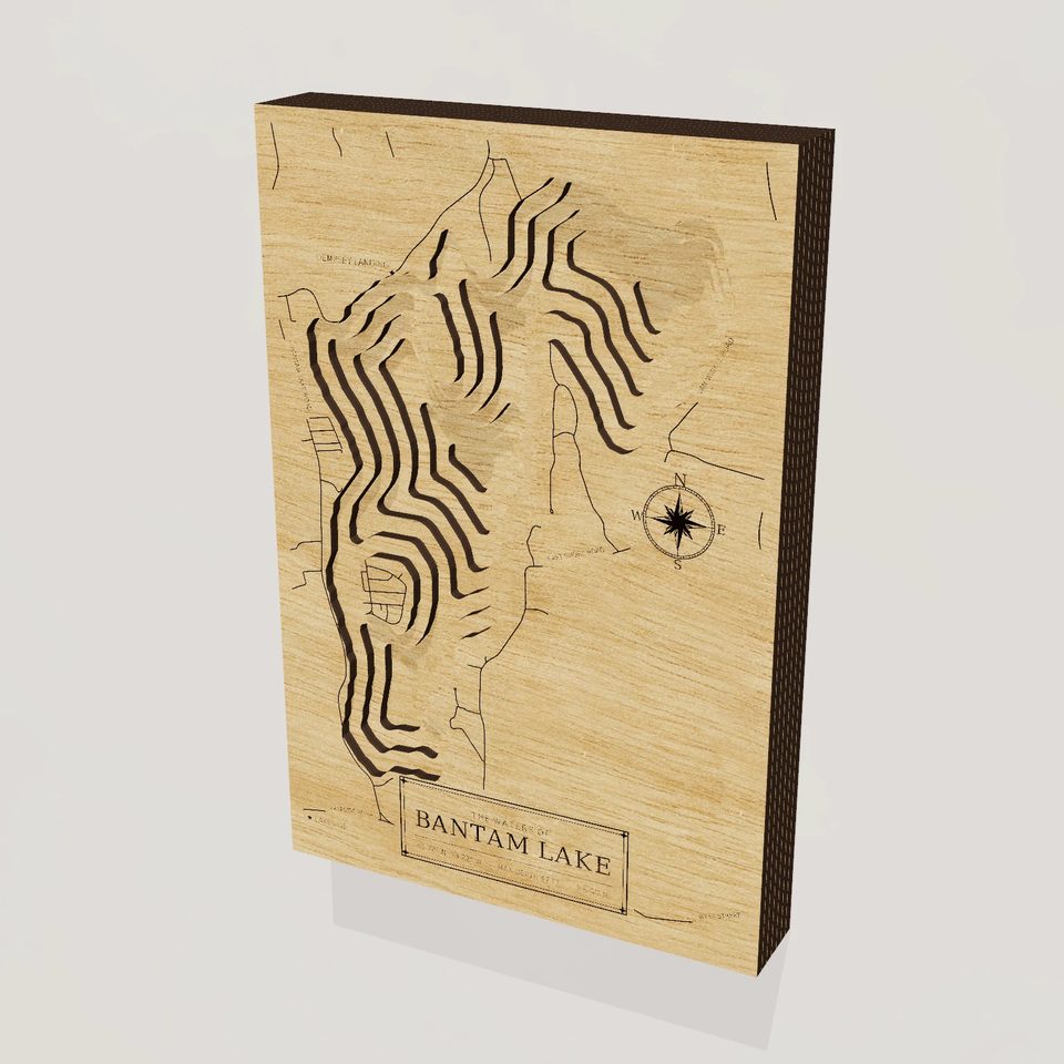 Bantam Lake 3D wood map, hero view