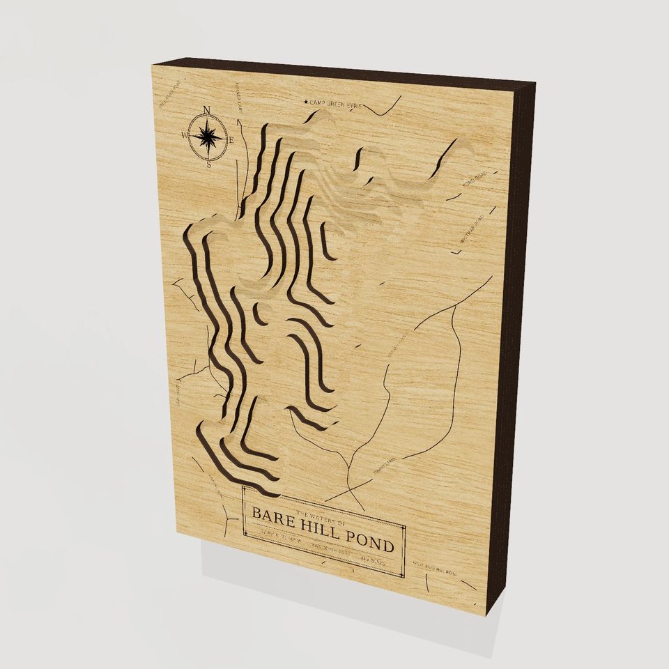 Bare Hill Pond 3D wood map, hero view