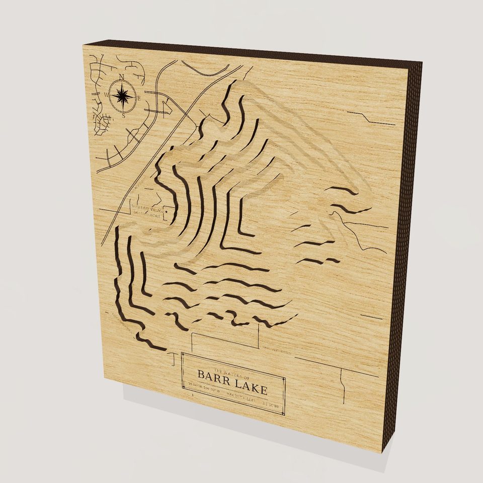 Barr Lake 3D wood map, hero view