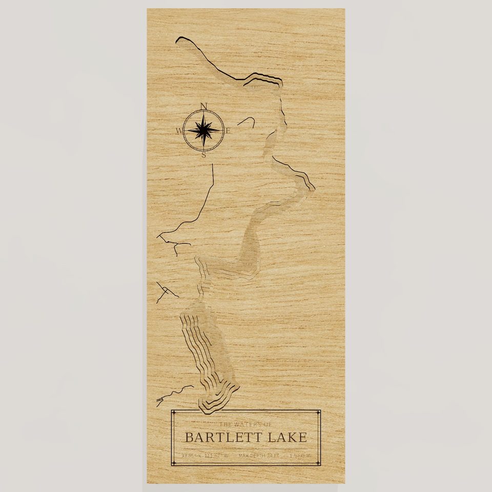 Bartlett Lake 3D wood map, front view