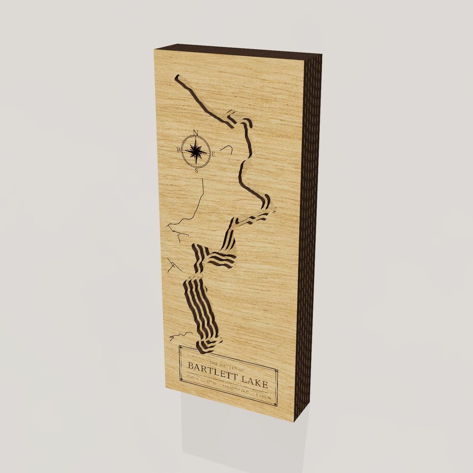 Bartlett Lake 3D wood map, hero view