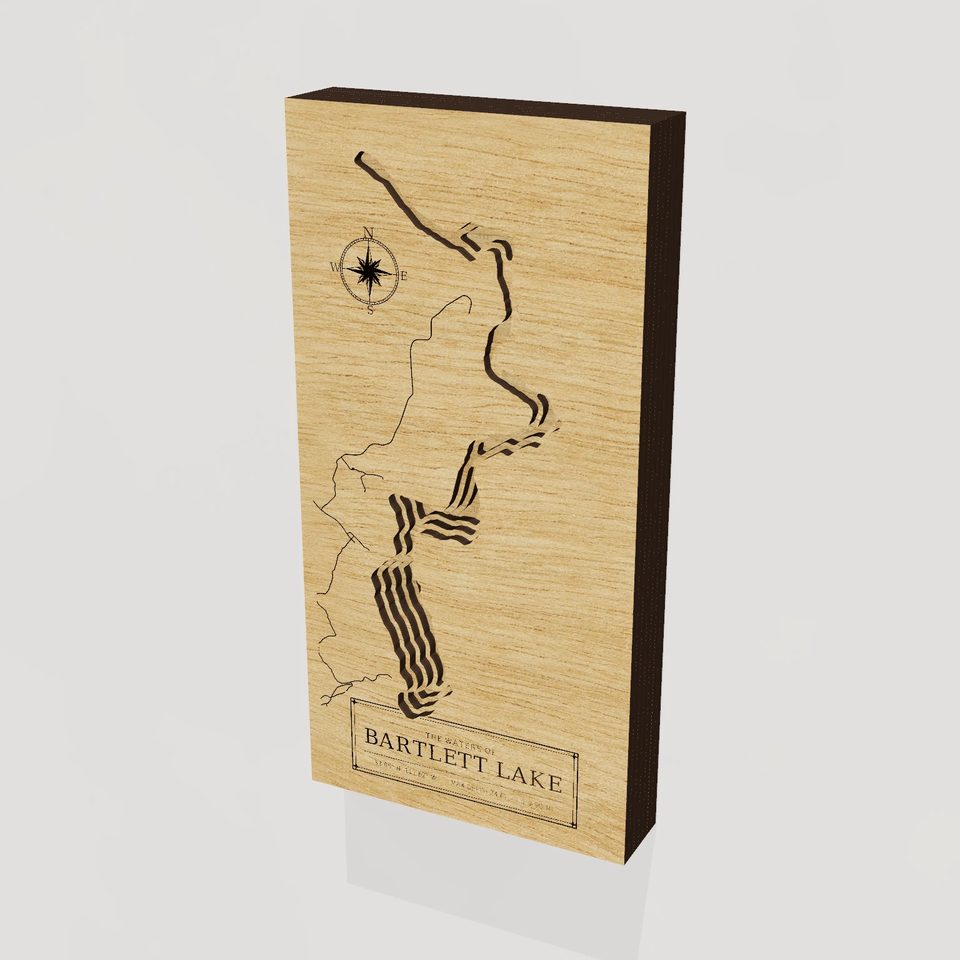 Bartlett Lake 3D wood map, hero view