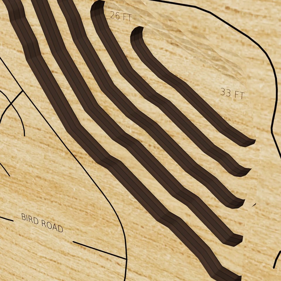 Barton Pond 3D wood map, detail view