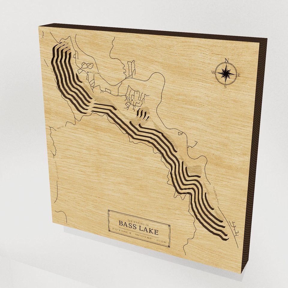Bass Lake 3D wood map, hero view