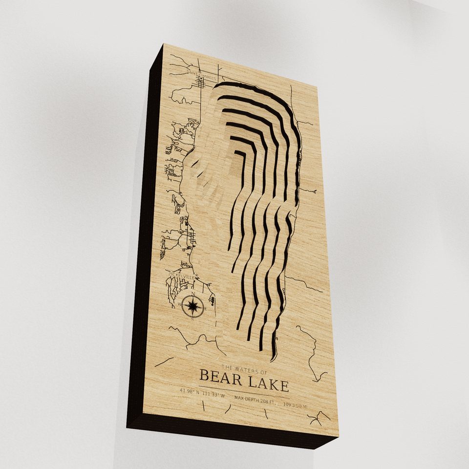 Bear Lake 3D wood map, angle low view