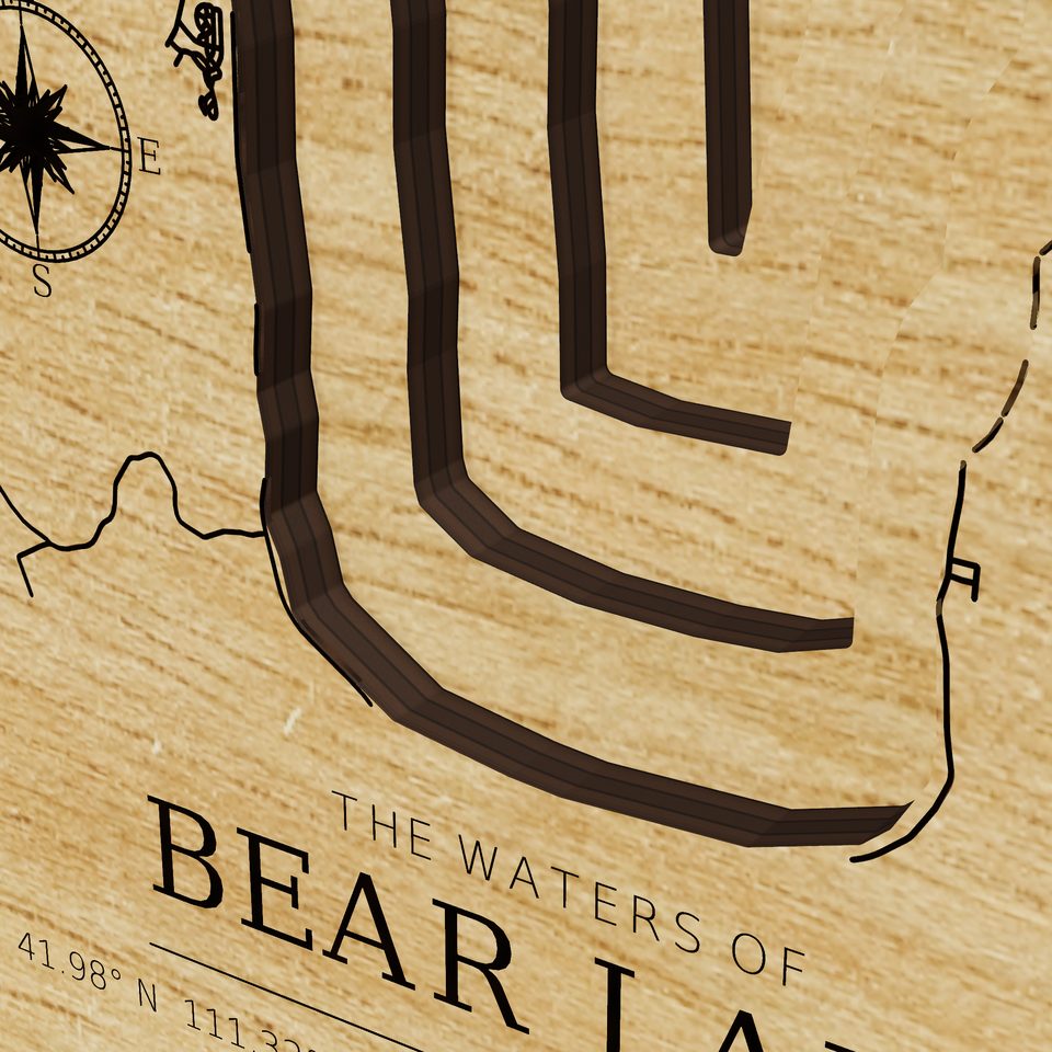 Bear Lake 3D wood map, detail view
