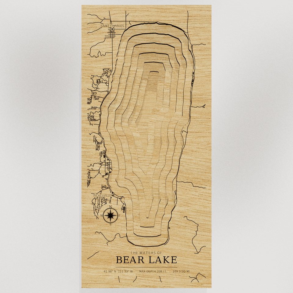 Bear Lake 3D wood map, front view