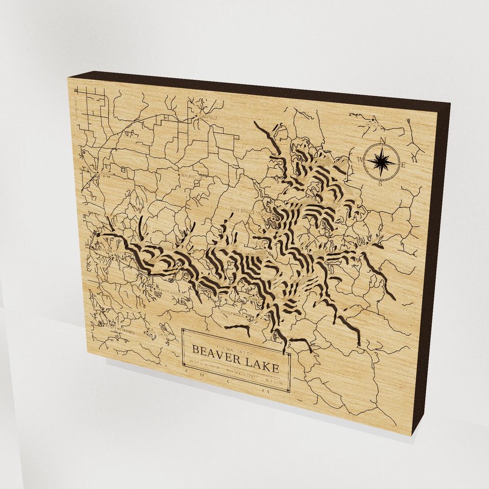 Beaver Lake 3D wood map, hero view