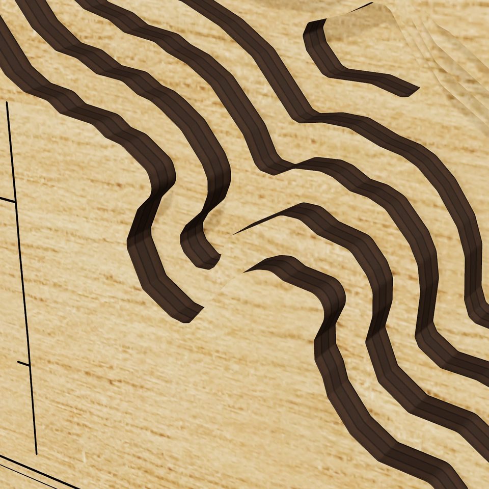 Bell Cow Lake 3D wood map, detail view