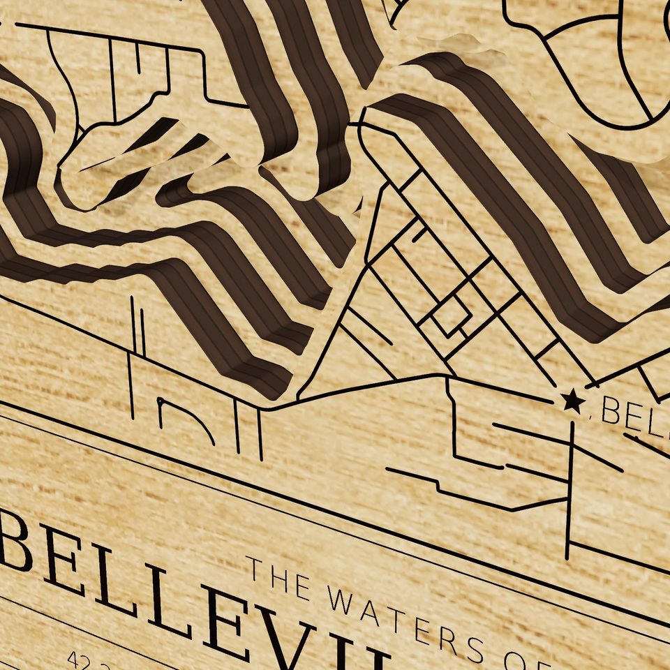 Belleville Lake 3D wood map, detail view