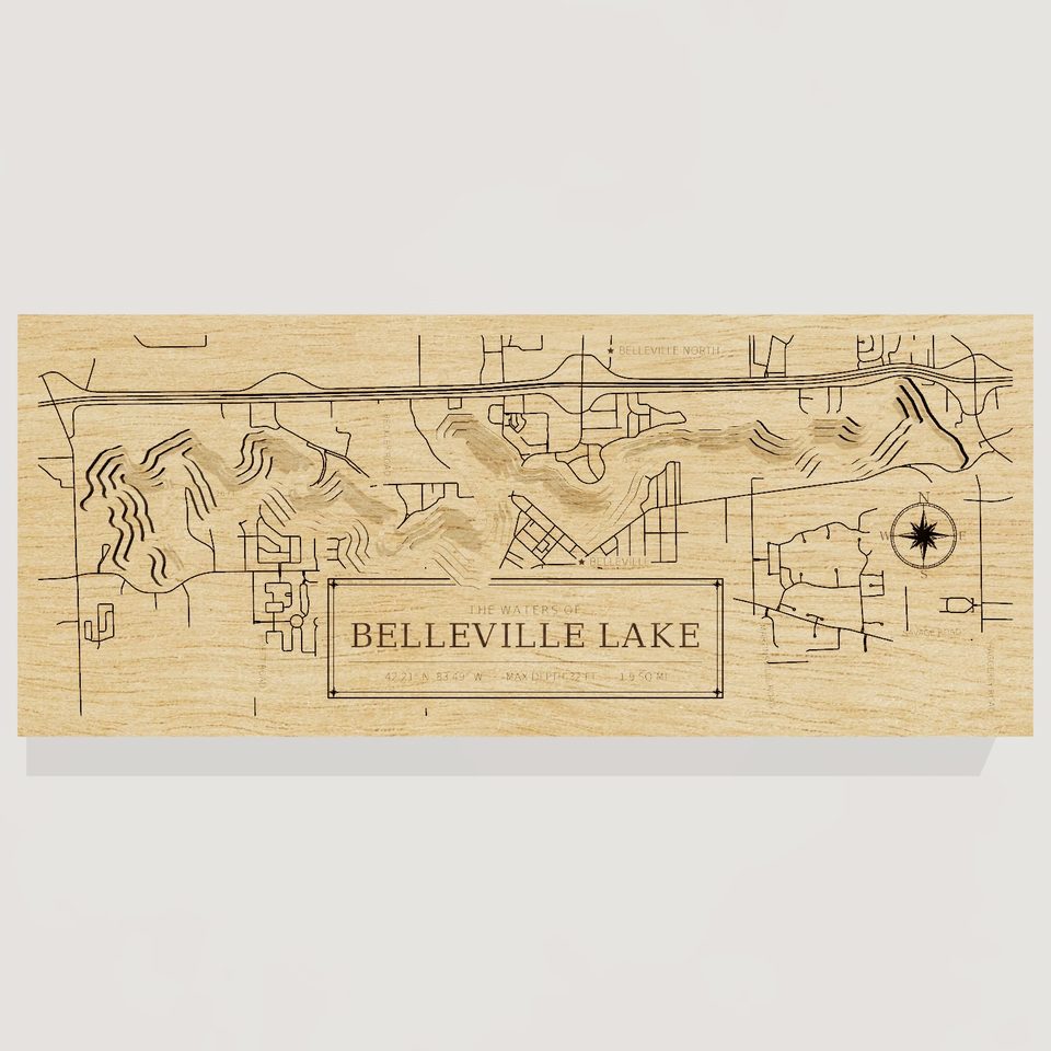 Belleville Lake 3D wood map, front view