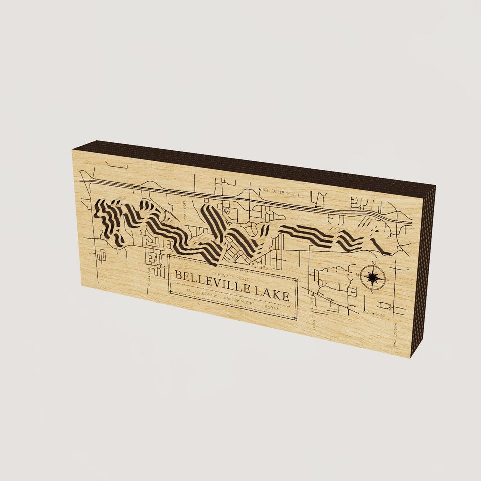 Belleville Lake 3D wood map, hero view