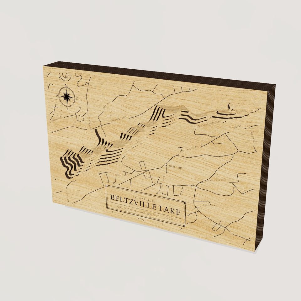 Beltzville Lake 3D wood map, hero view