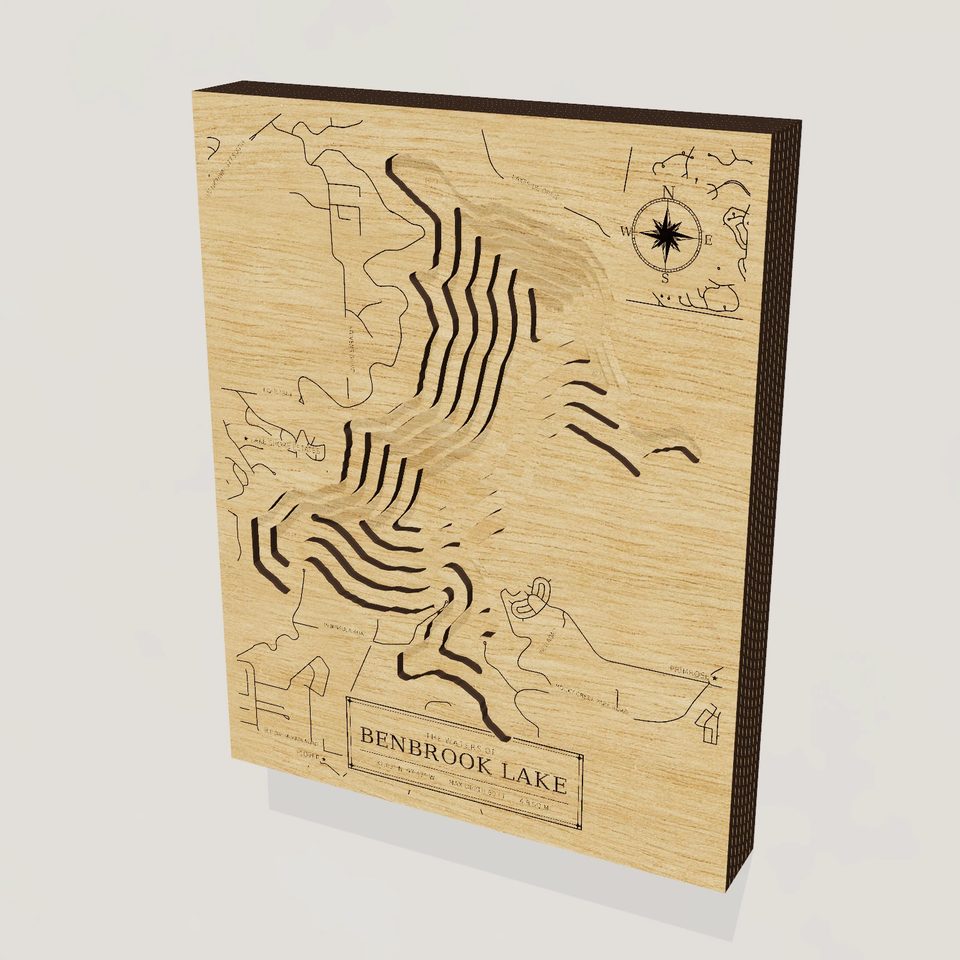 Benbrook Lake 3D wood map, hero view