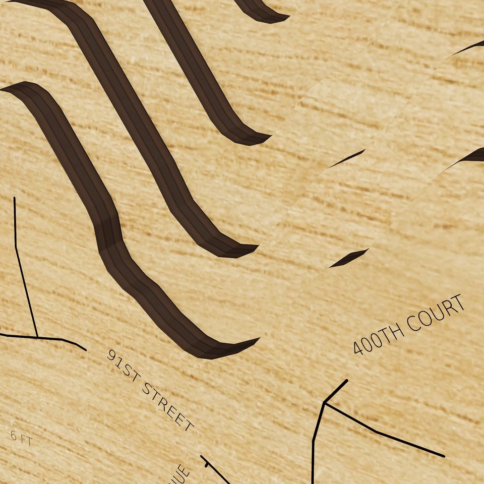 Benedict Lake 3D wood map, detail view